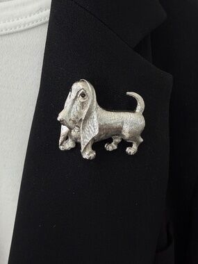 Vintage Marcel Boucher Basset Hound Dog Brooch Silver Tone